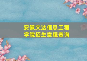 安徽文达信息工程学院招生章程查询