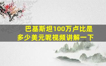 巴基斯坦100万卢比是多少美元呢视频讲解一下