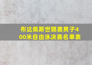 布达佩斯世锦赛男子400米自由泳决赛名单表