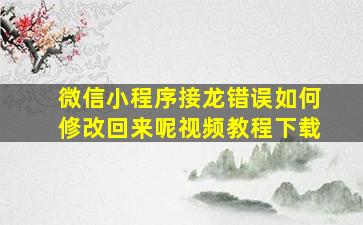 微信小程序接龙错误如何修改回来呢视频教程下载