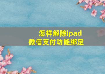 怎样解除ipad微信支付功能绑定