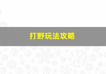 打野玩法攻略