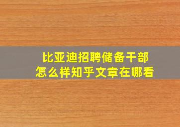 比亚迪招聘储备干部怎么样知乎文章在哪看