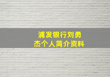 浦发银行刘勇杰个人简介资料