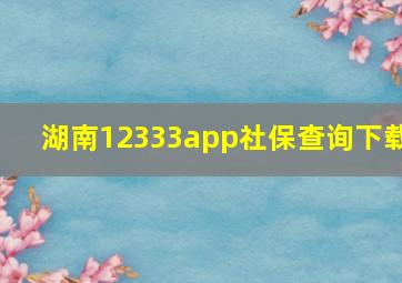 湖南12333app社保查询下载