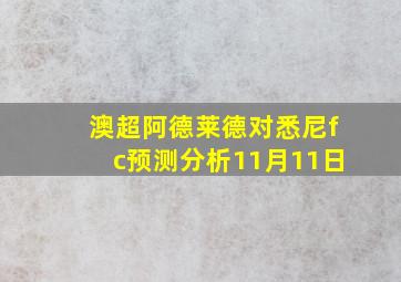 澳超阿德莱德对悉尼fc预测分析11月11日