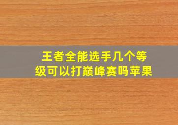 王者全能选手几个等级可以打巅峰赛吗苹果