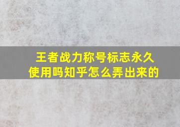 王者战力称号标志永久使用吗知乎怎么弄出来的