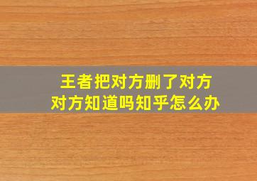 王者把对方删了对方对方知道吗知乎怎么办