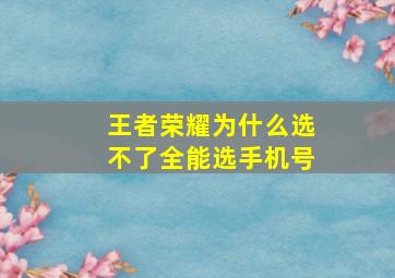 王者荣耀为什么选不了全能选手机号