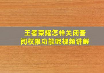 王者荣耀怎样关闭查阅权限功能呢视频讲解