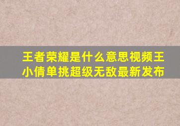 王者荣耀是什么意思视频王小倩单挑超级无敌最新发布