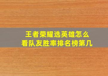 王者荣耀选英雄怎么看队友胜率排名榜第几