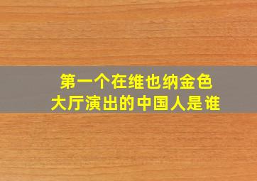 第一个在维也纳金色大厅演出的中国人是谁