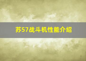 苏57战斗机性能介绍