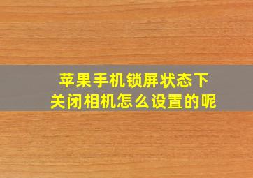 苹果手机锁屏状态下关闭相机怎么设置的呢