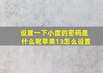 设置一下小度的密码是什么呢苹果13怎么设置