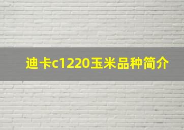 迪卡c1220玉米品种简介