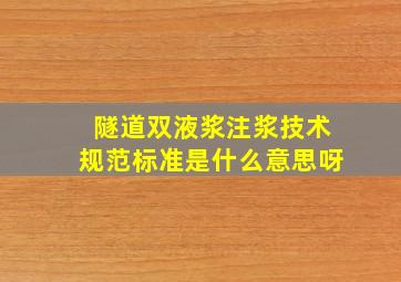 隧道双液浆注浆技术规范标准是什么意思呀