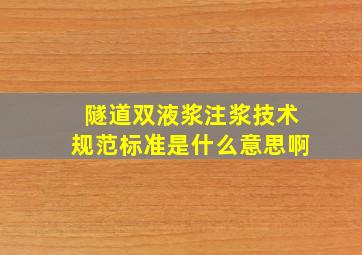 隧道双液浆注浆技术规范标准是什么意思啊